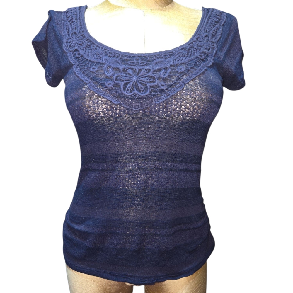 Deb Blue Fitted Embellished V-Neck Sweater